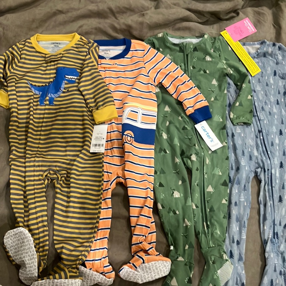 Carter's Ruggedbutts 18 - 24 month Bundle One Piece Pajamas Green, Blue, Orange